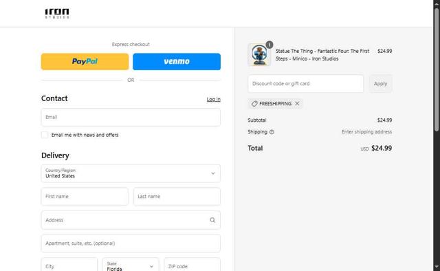 Iron Studios checkout page showing Iron Studios coupon code box | Screenshot taken by SimplyCodes community member on Aug 23, 2025