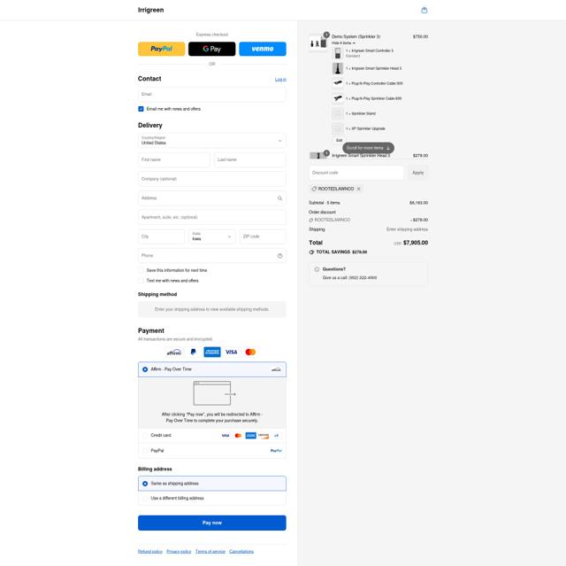 Irrigreen checkout page showing Irrigreen promo code box | Screenshot taken by SimplyCodes community member on Sep 5, 2025