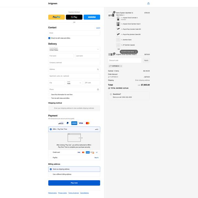 Irrigreen checkout page showing Irrigreen promo code box | Screenshot taken by SimplyCodes community member on Sep 5, 2025