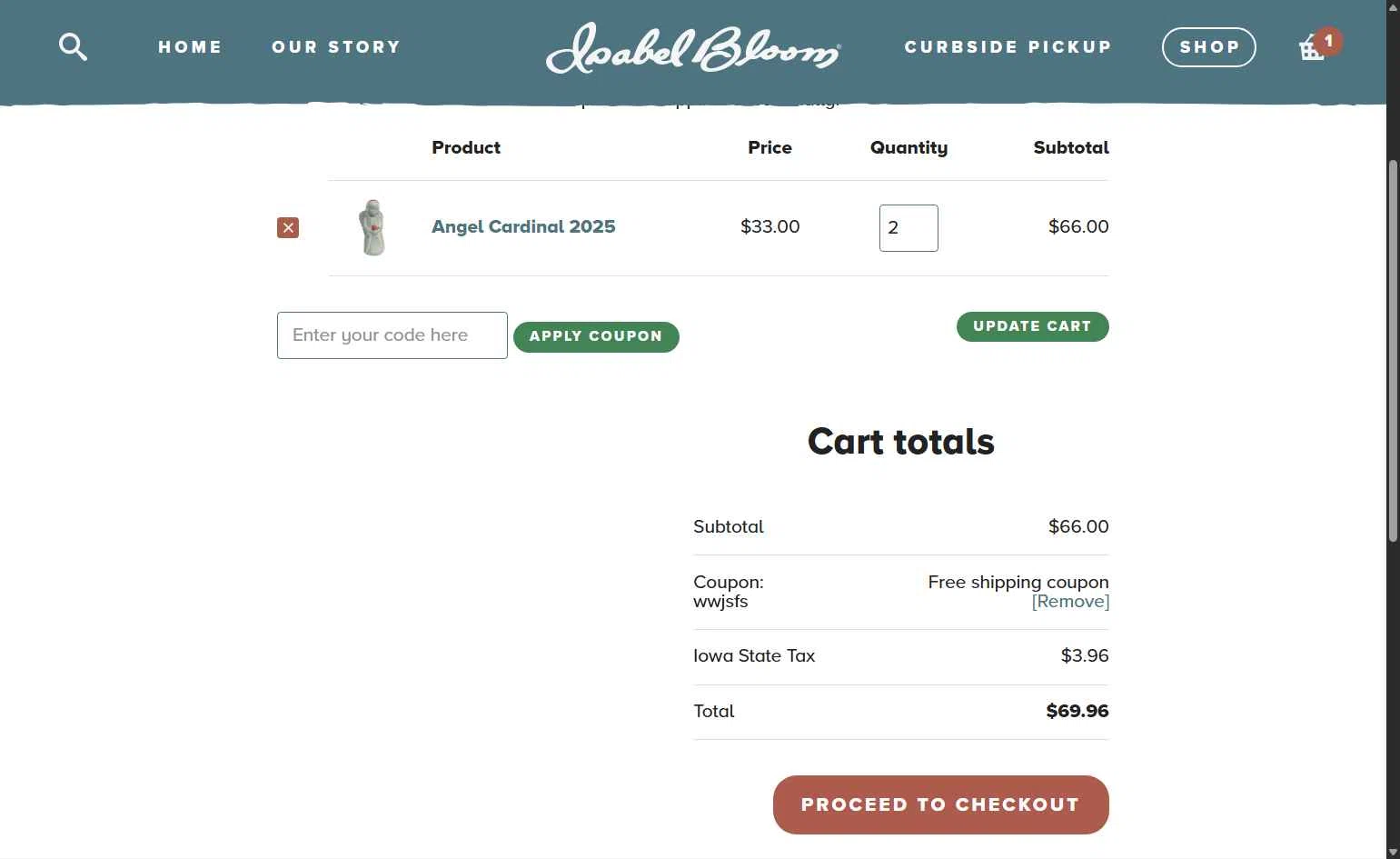 Isabel Bloom checkout page showing Isabel Bloom coupon code box | Screenshot taken by SimplyCodes community member on Sep 17, 2025