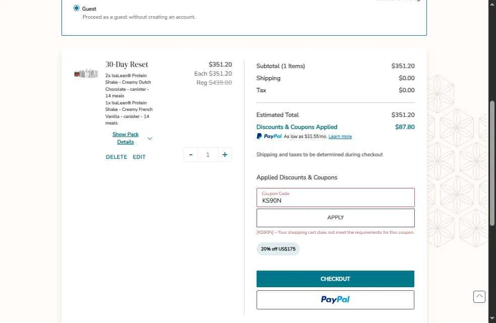 Isagenix checkout page showing Isagenix coupon code box | Screenshot taken by SimplyCodes community member on Oct 7, 2025