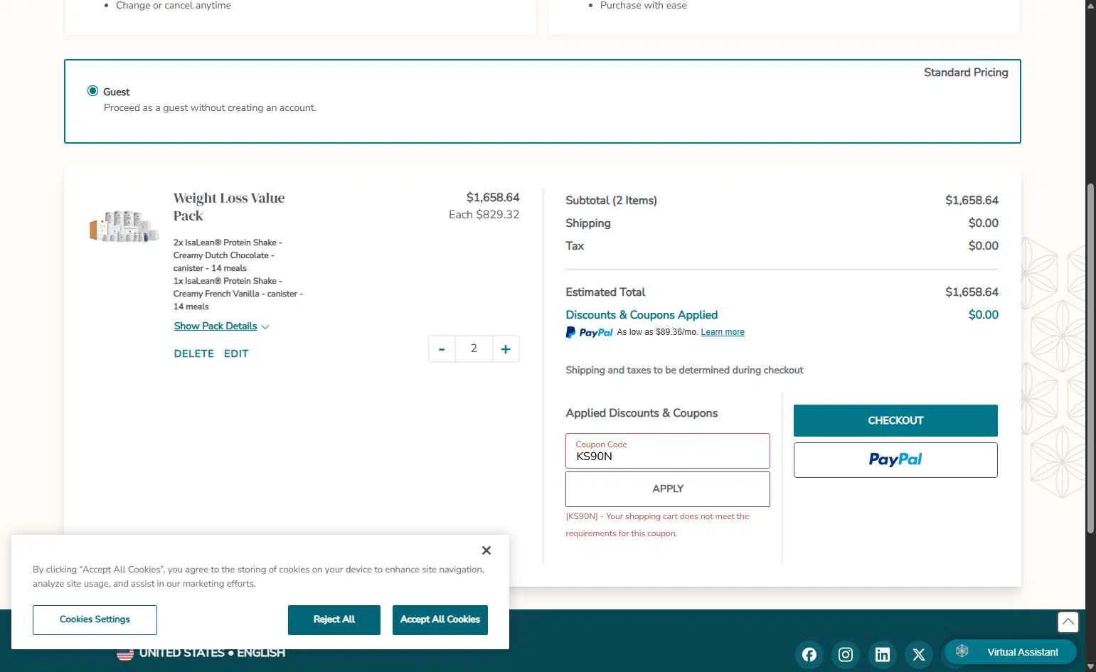 Isagenix checkout page showing Isagenix coupon code box | Screenshot taken by SimplyCodes community member on Oct 13, 2025