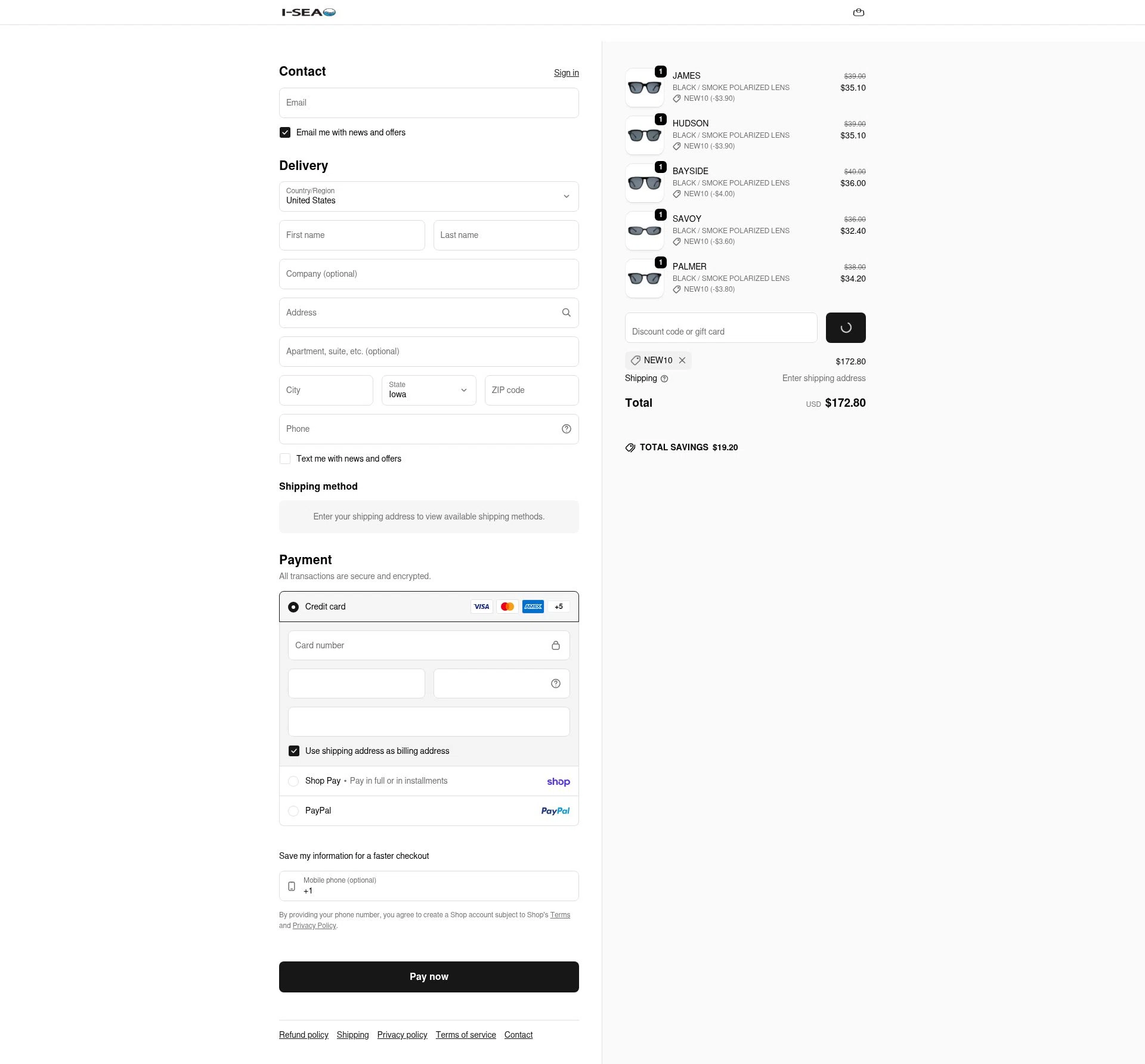 I-SEA checkout page showing I-SEA coupon code box | Screenshot taken by SimplyCodes community member on Feb 6, 2026