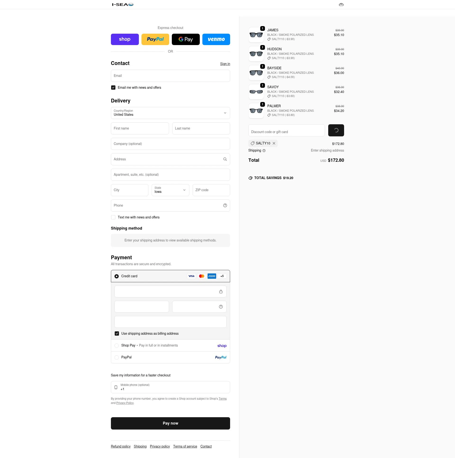 I-SEA checkout page showing I-SEA coupon code box | Screenshot taken by SimplyCodes community member on Feb 1, 2026