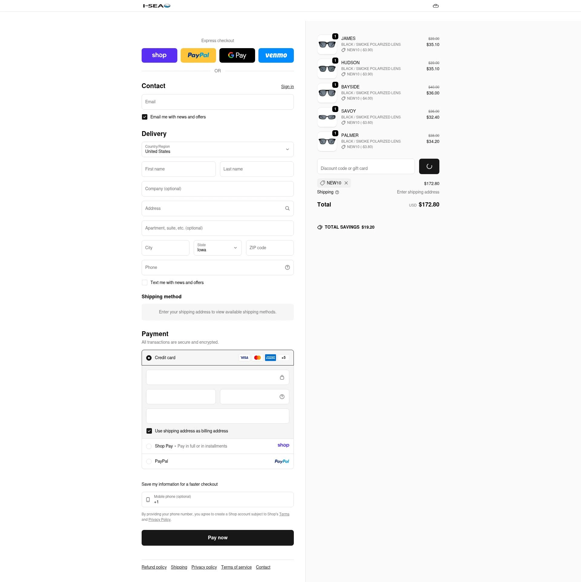 I-SEA checkout page showing I-SEA coupon code box | Screenshot taken by SimplyCodes community member on Jan 18, 2026