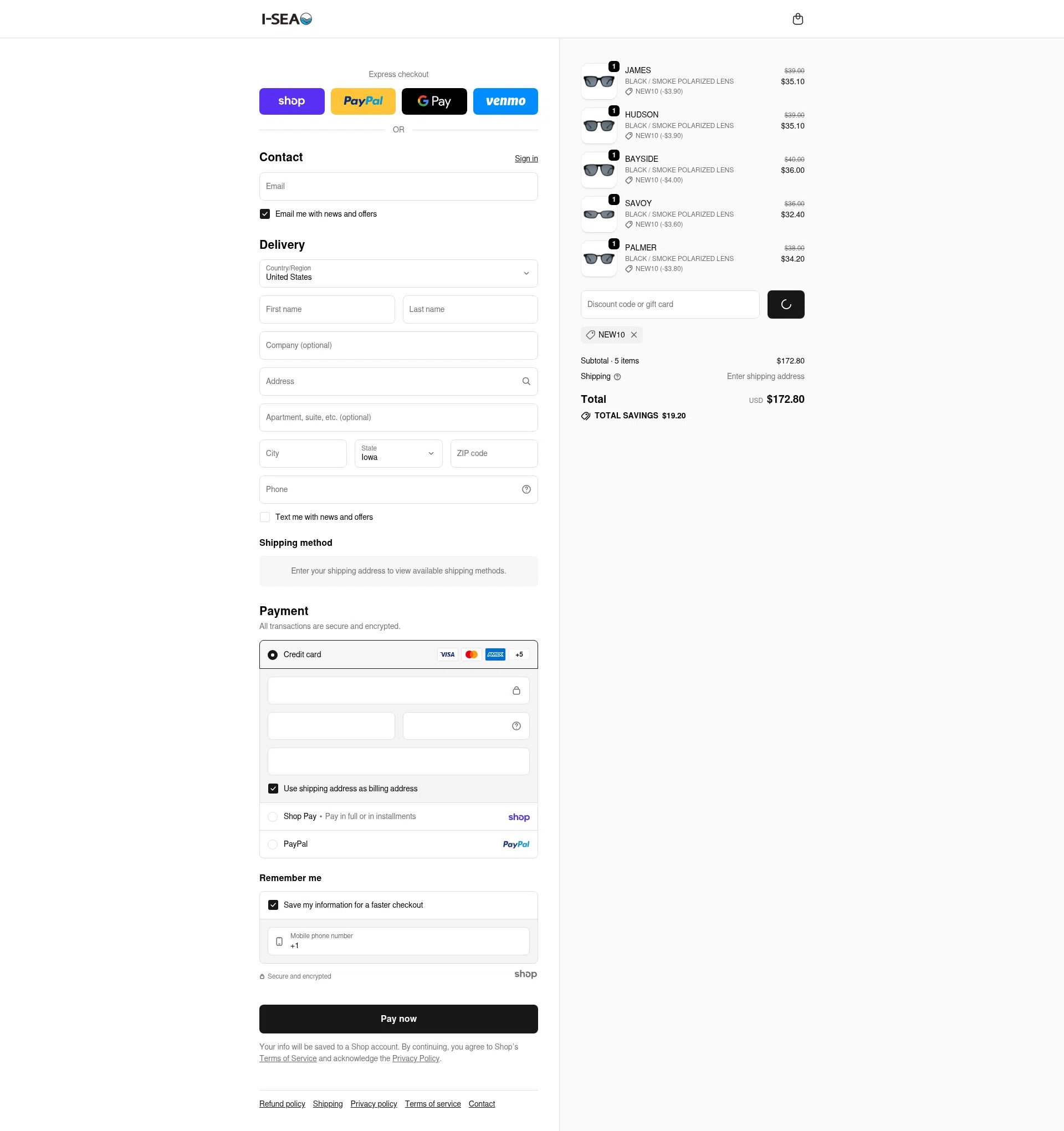 I-SEA checkout page showing I-SEA coupon code box | Screenshot taken by SimplyCodes community member on Jan 23, 2026