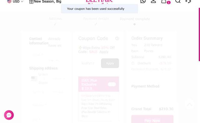 Isee Hair checkout page showing Isee Hair coupon code box | Screenshot taken by SimplyCodes community member on Jun 24, 2025