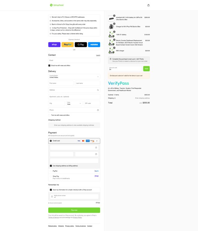 iSinwheel US checkout page showing iSinwheel US promo code box | Screenshot taken by SimplyCodes community member on Sep 6, 2025