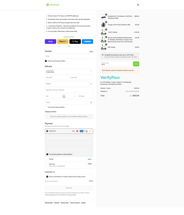 iSinwheel US checkout page showing iSinwheel US promo code box | Screenshot taken by SimplyCodes community member on Sep 6, 2025