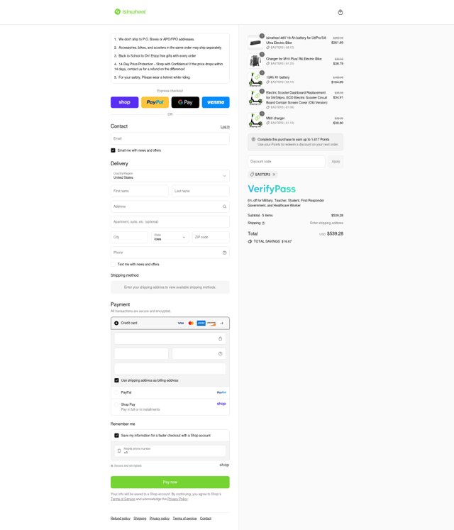 iSinwheel US checkout page showing iSinwheel US promo code box | Screenshot taken by SimplyCodes community member on Sep 6, 2025