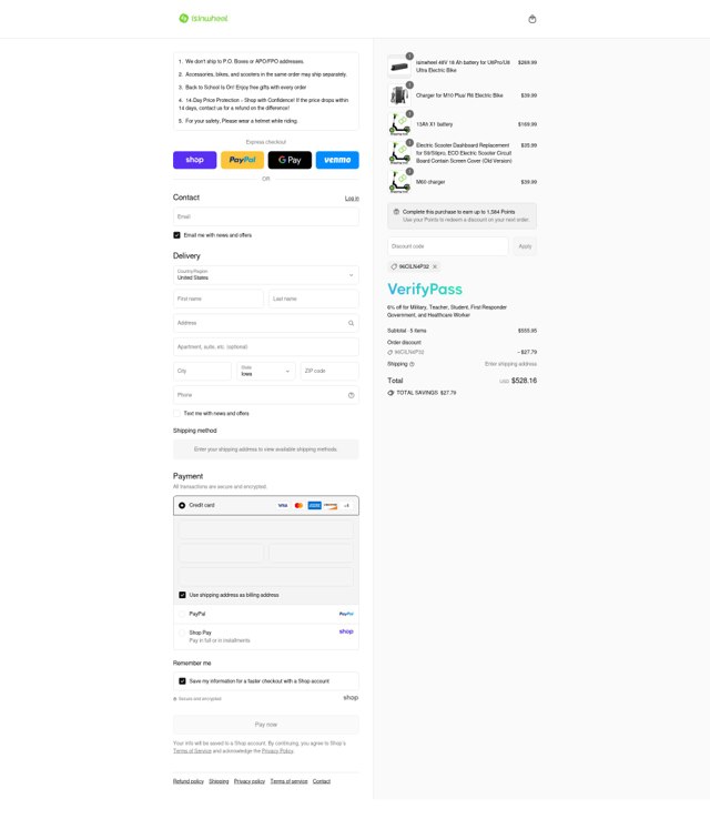 iSinwheel US checkout page showing iSinwheel US promo code box | Screenshot taken by SimplyCodes community member on Sep 6, 2025