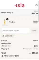 SASCHA15 coupon verification screenshot