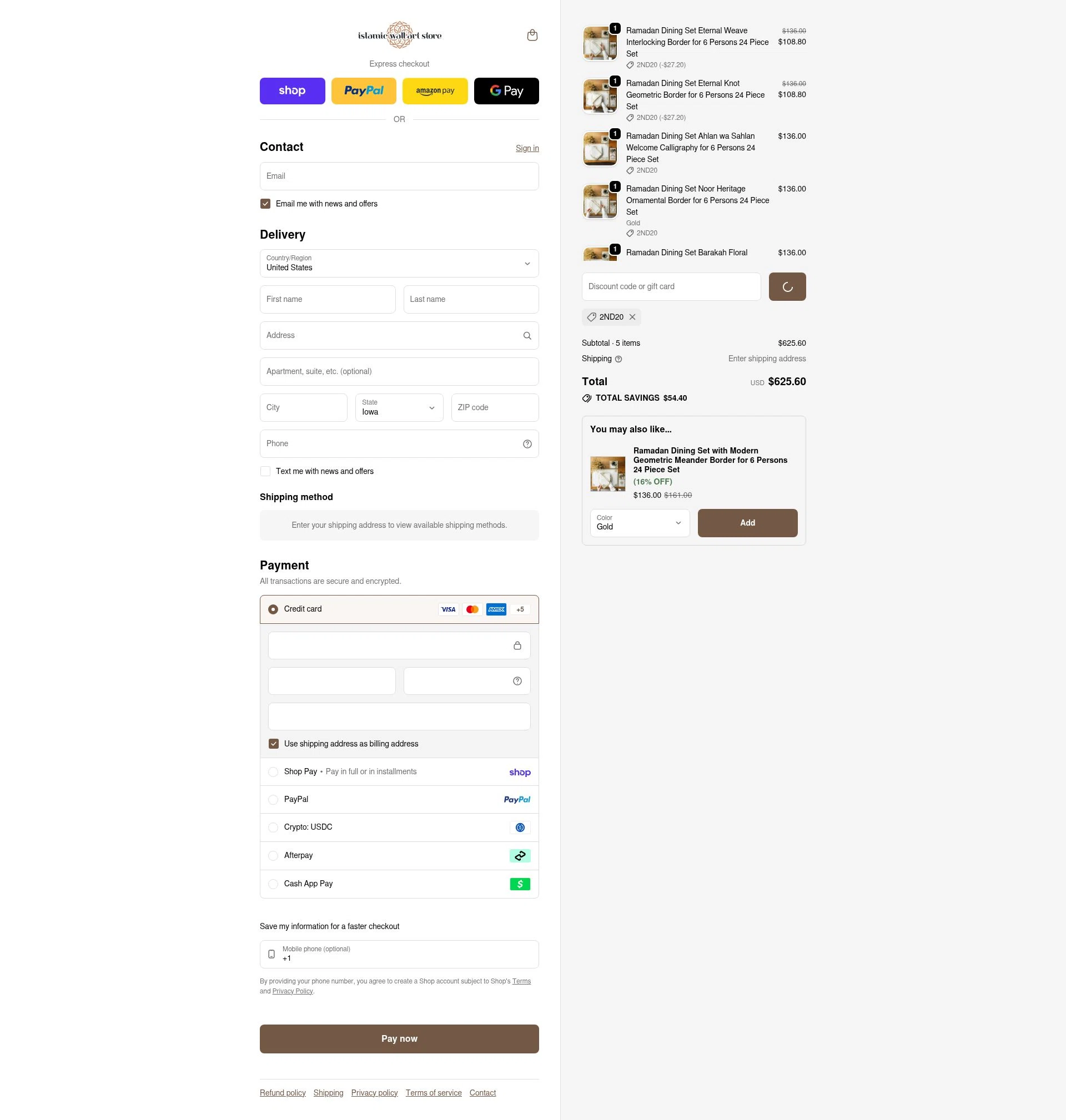 Islamic Wall Art checkout page showing Islamic Wall Art discount code box | Screenshot taken by SimplyCodes community member on Feb 1, 2026