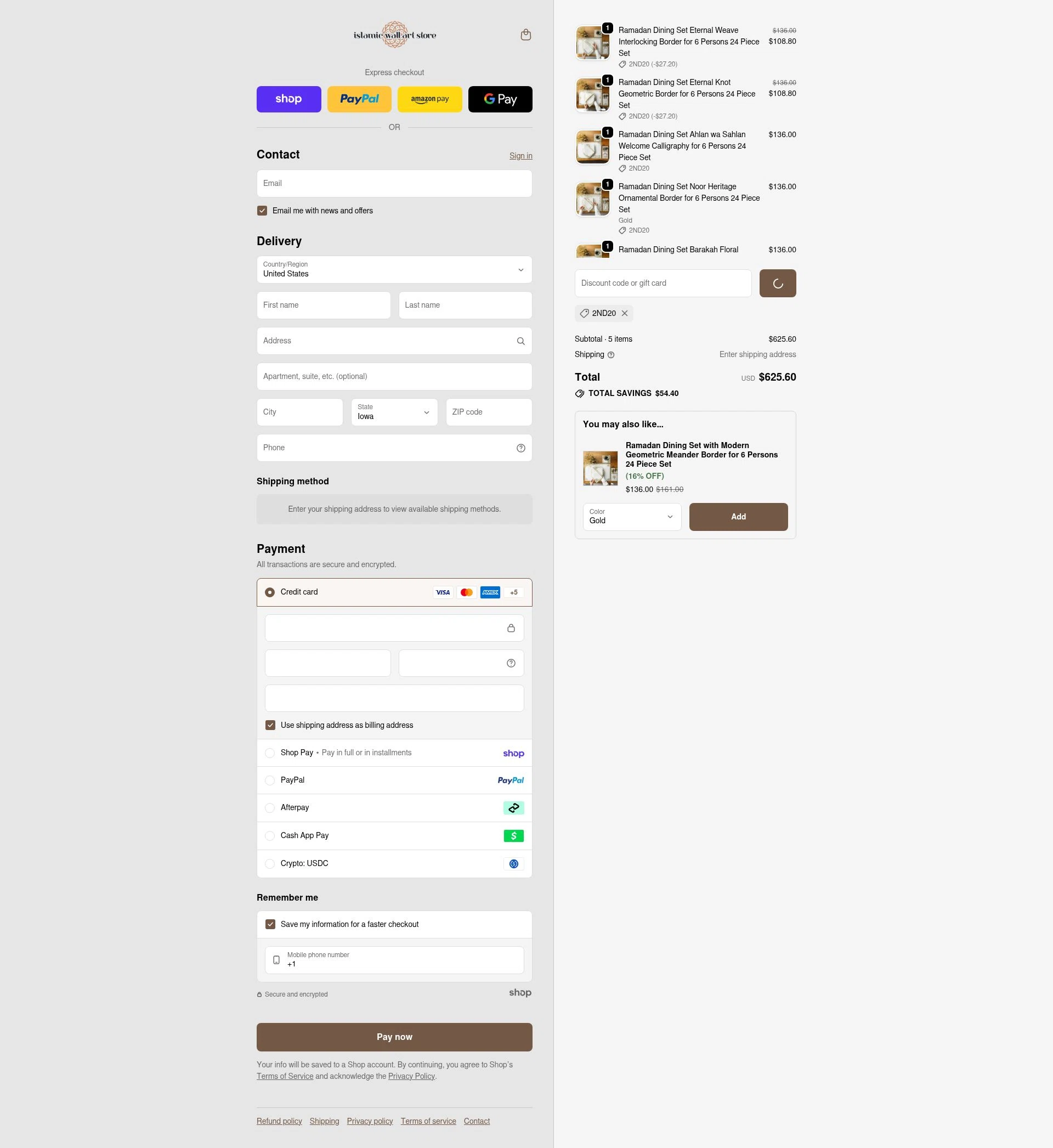 Islamic Wall Art checkout page showing Islamic Wall Art discount code box | Screenshot taken by SimplyCodes community member on Jan 27, 2026