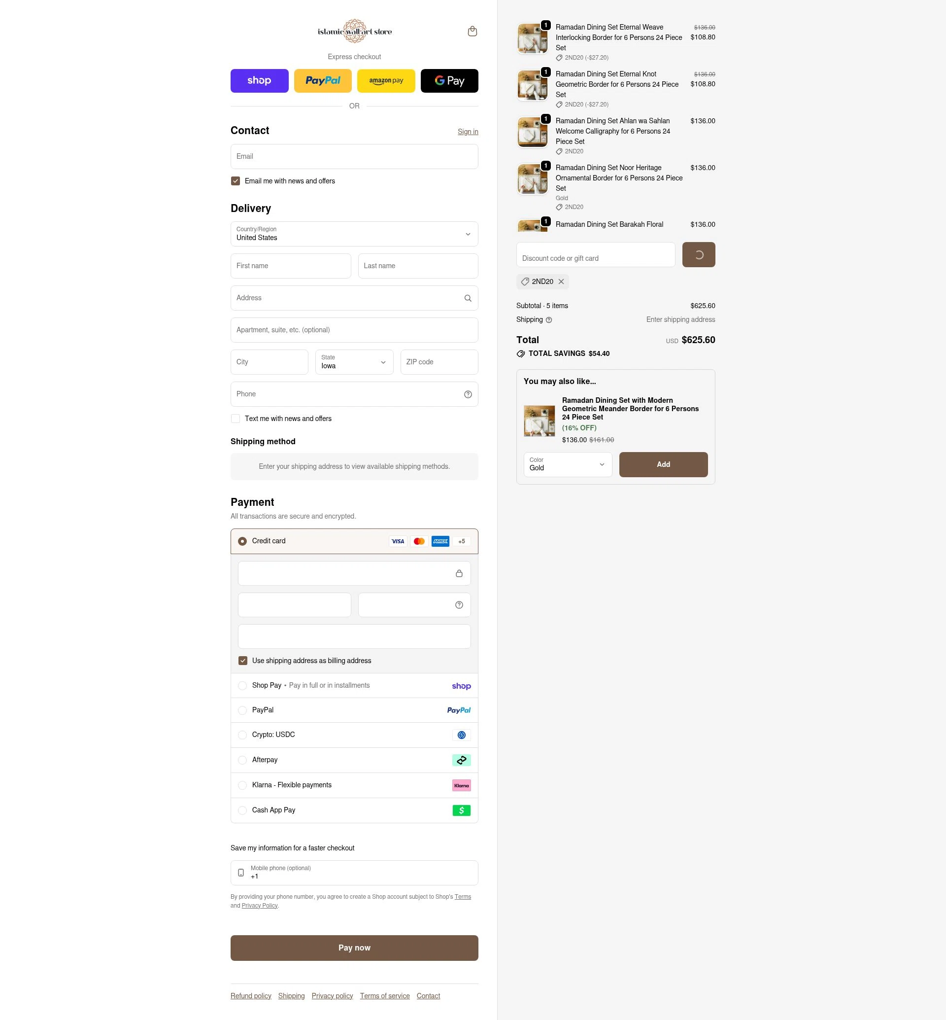 Islamic Wall Art checkout page showing Islamic Wall Art discount code box | Screenshot taken by SimplyCodes community member on Feb 5, 2026