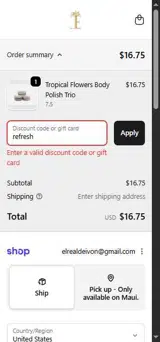 Island Essence coupon verification screenshot