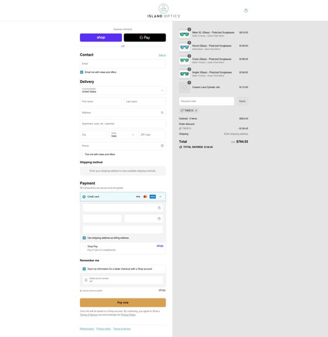 Island Optics checkout page showing Island Optics discount code box | Screenshot taken by SimplyCodes community member on Sep 11, 2025