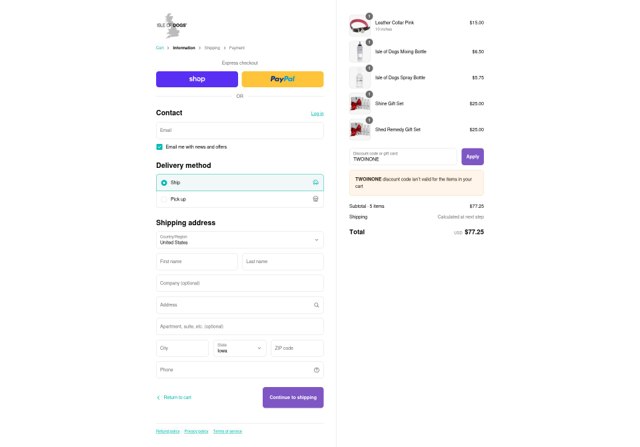 Isle of Dogs checkout page showing Isle of Dogs promo code box | Screenshot taken by SimplyCodes community member on Sep 8, 2025