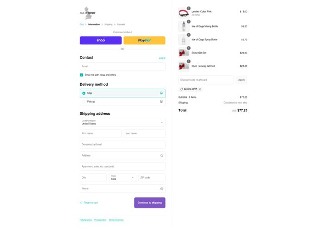 Isle of Dogs checkout page showing Isle of Dogs promo code box | Screenshot taken by SimplyCodes community member on Sep 8, 2025