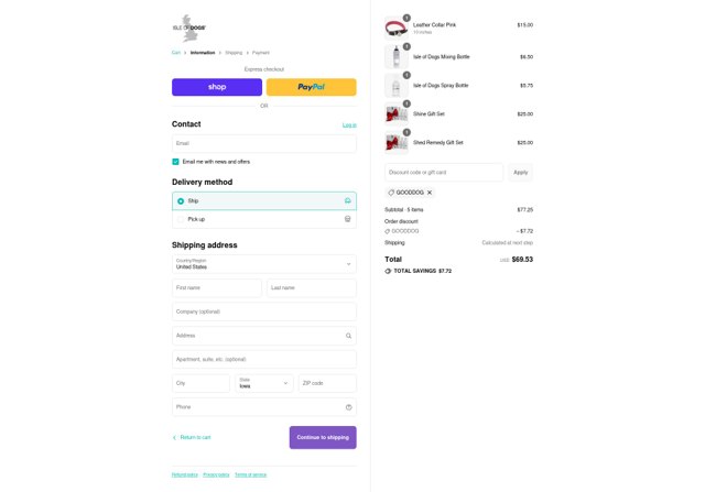 Isle of Dogs checkout page showing Isle of Dogs promo code box | Screenshot taken by SimplyCodes community member on Sep 8, 2025