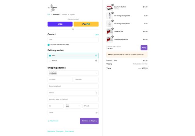 Isle of Dogs checkout page showing Isle of Dogs promo code box | Screenshot taken by SimplyCodes community member on Sep 8, 2025