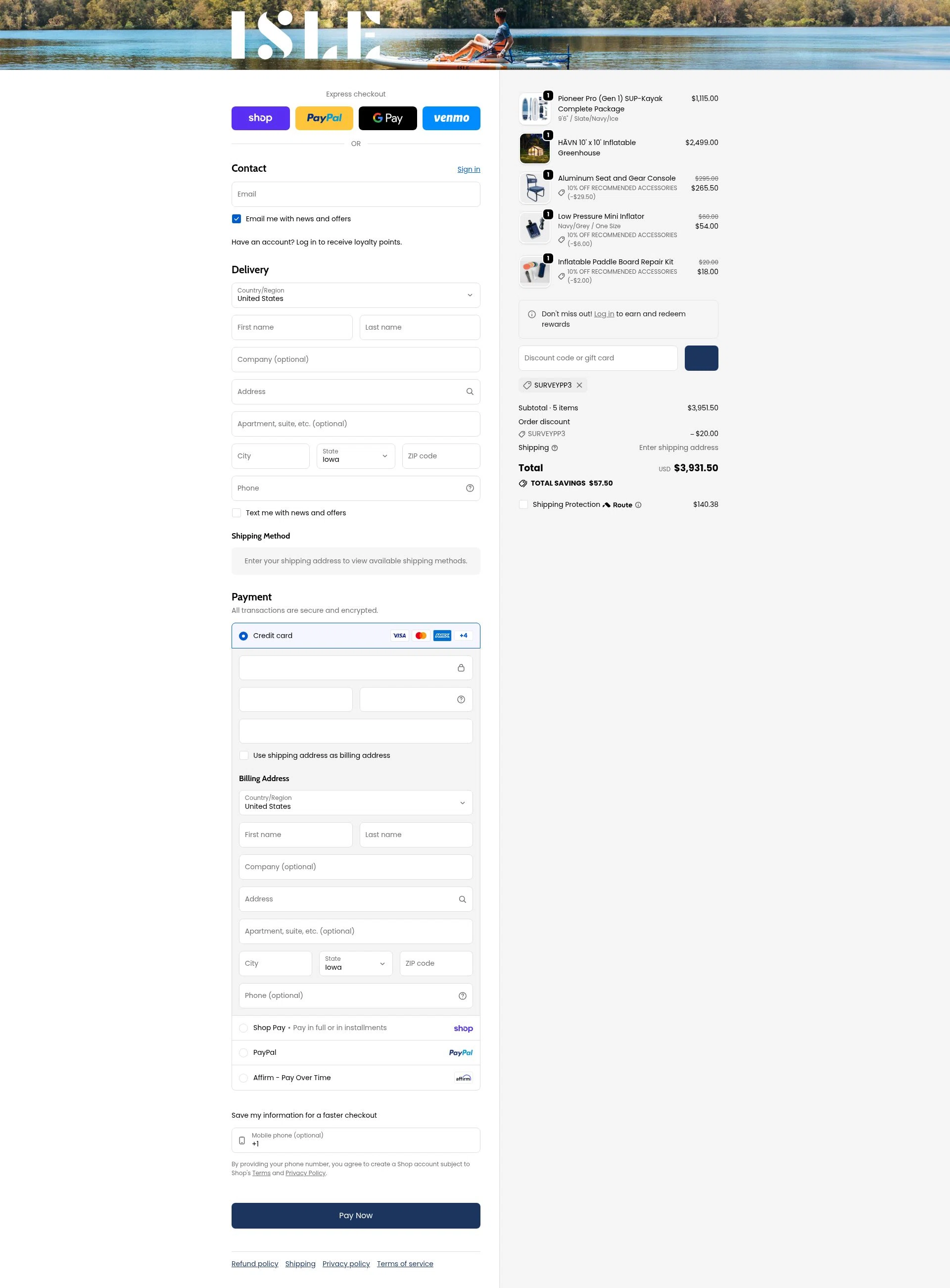Isle Surf & SUP checkout page showing Isle Surf & SUP promo code box | Screenshot taken by SimplyCodes community member on Feb 17, 2026