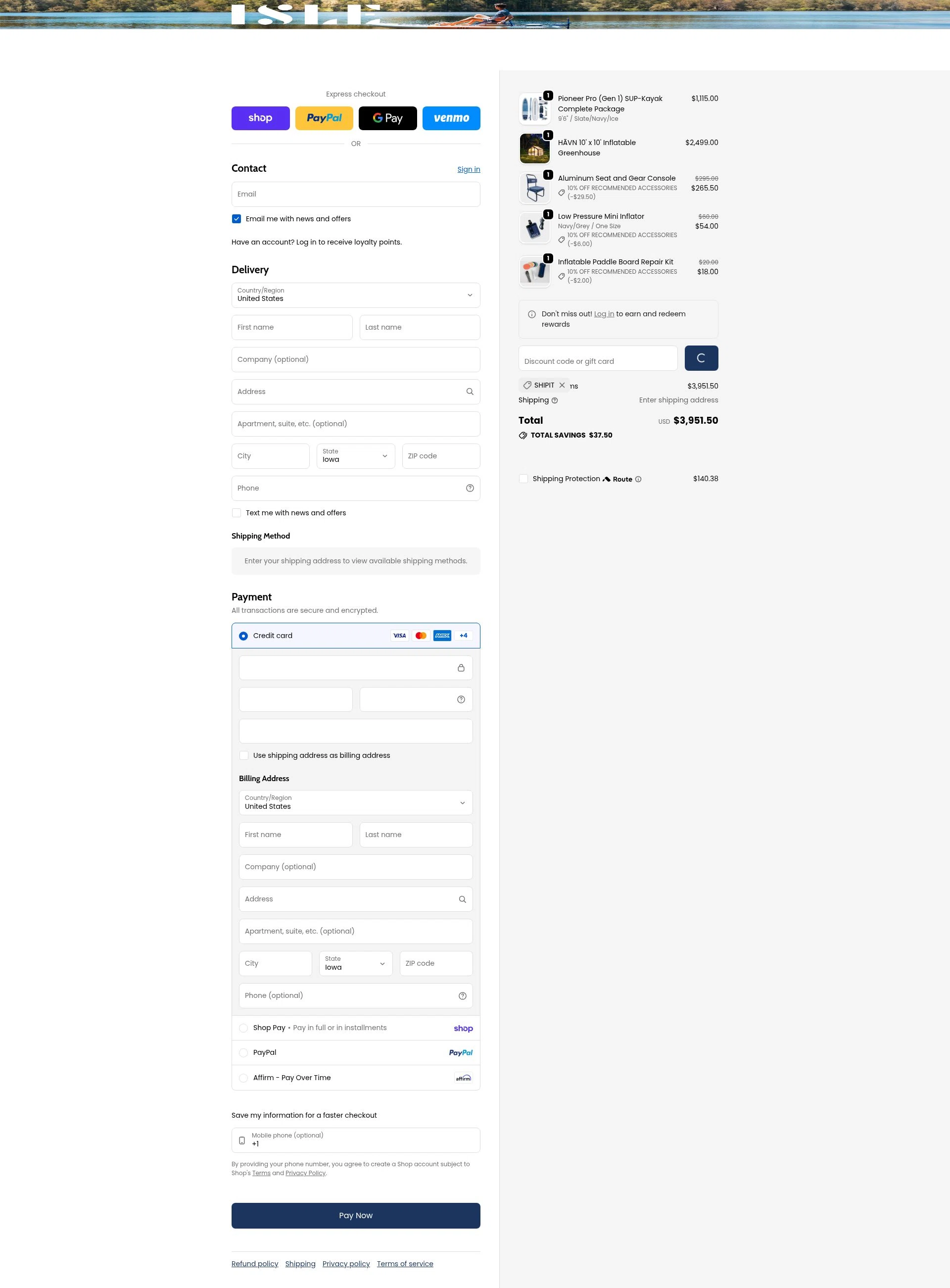 Isle Surf & SUP checkout page showing Isle Surf & SUP promo code box | Screenshot taken by SimplyCodes community member on Feb 13, 2026