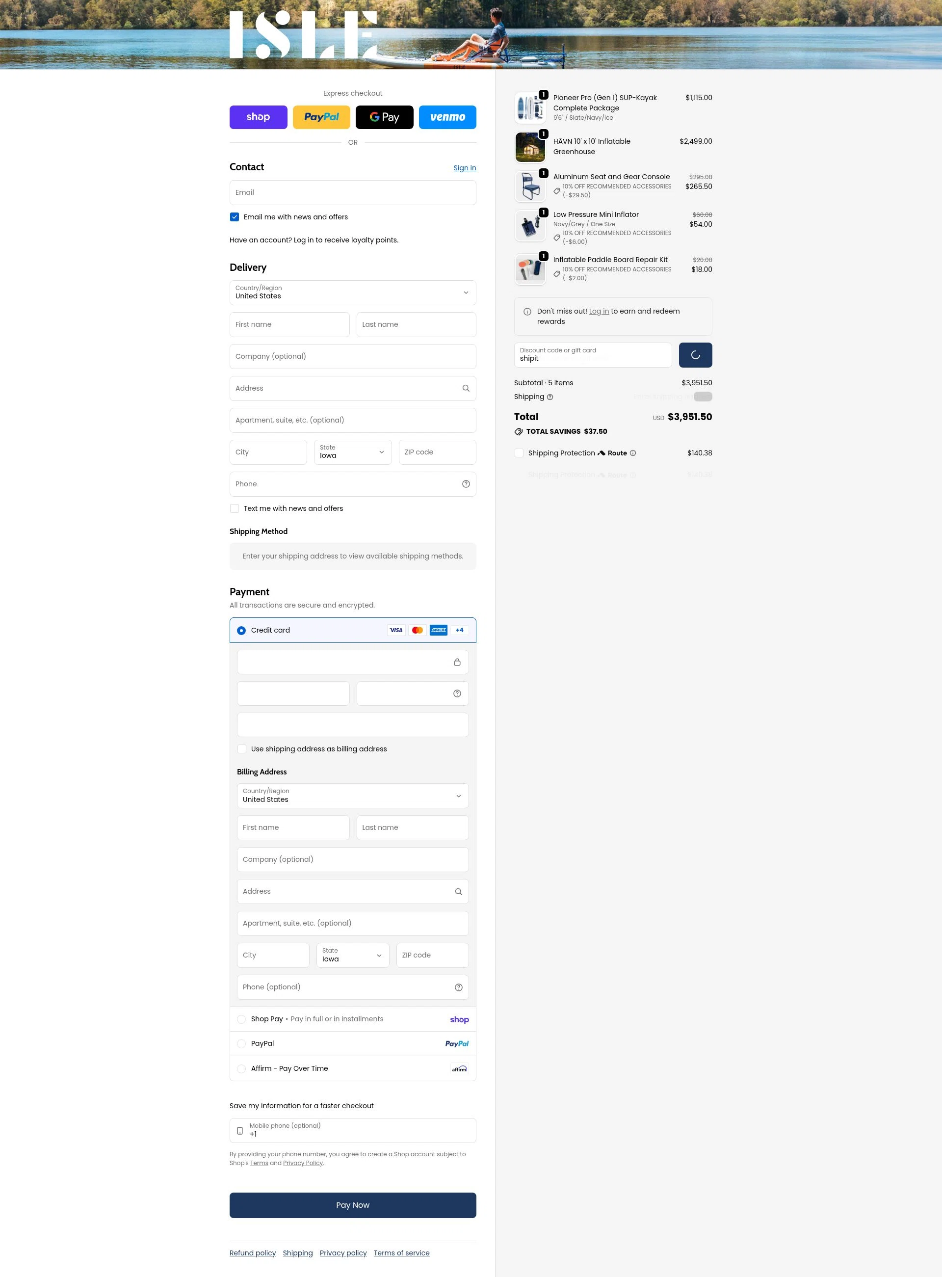 Isle Surf & SUP checkout page showing Isle Surf & SUP promo code box | Screenshot taken by SimplyCodes community member on Feb 17, 2026