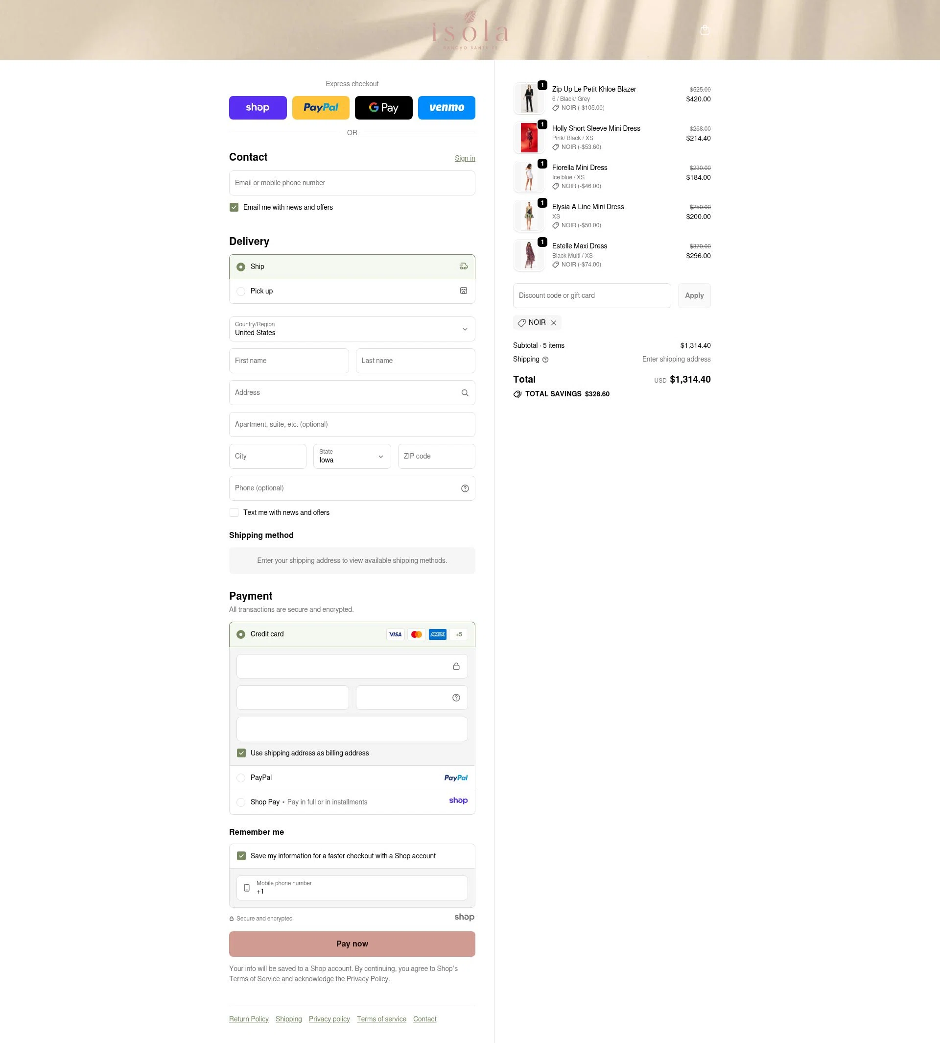 Isola Boutique checkout page showing Isola Boutique promo code box | Screenshot taken by SimplyCodes community member on Dec 2, 2025