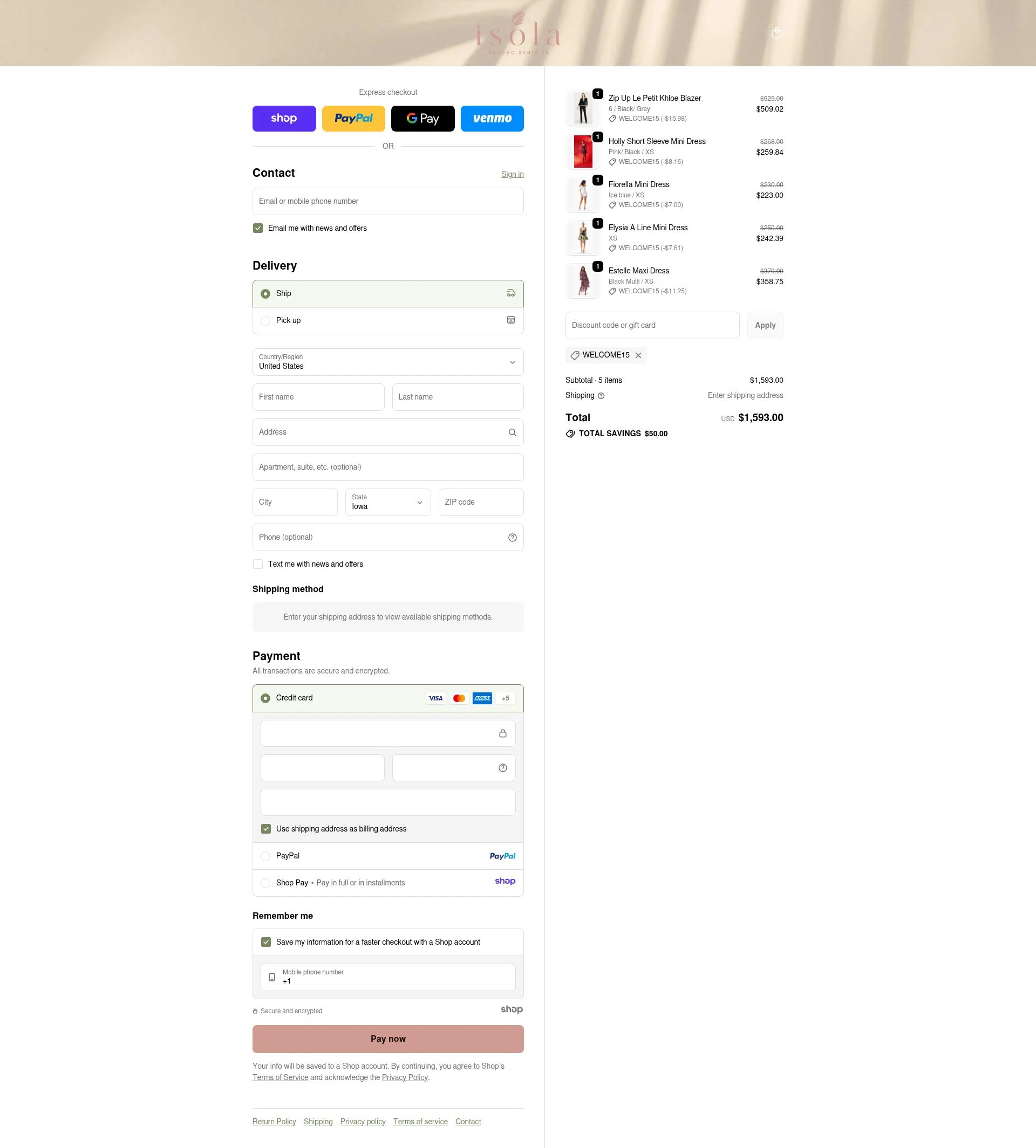 Isola Boutique checkout page showing Isola Boutique promo code box | Screenshot taken by SimplyCodes community member on Dec 2, 2025