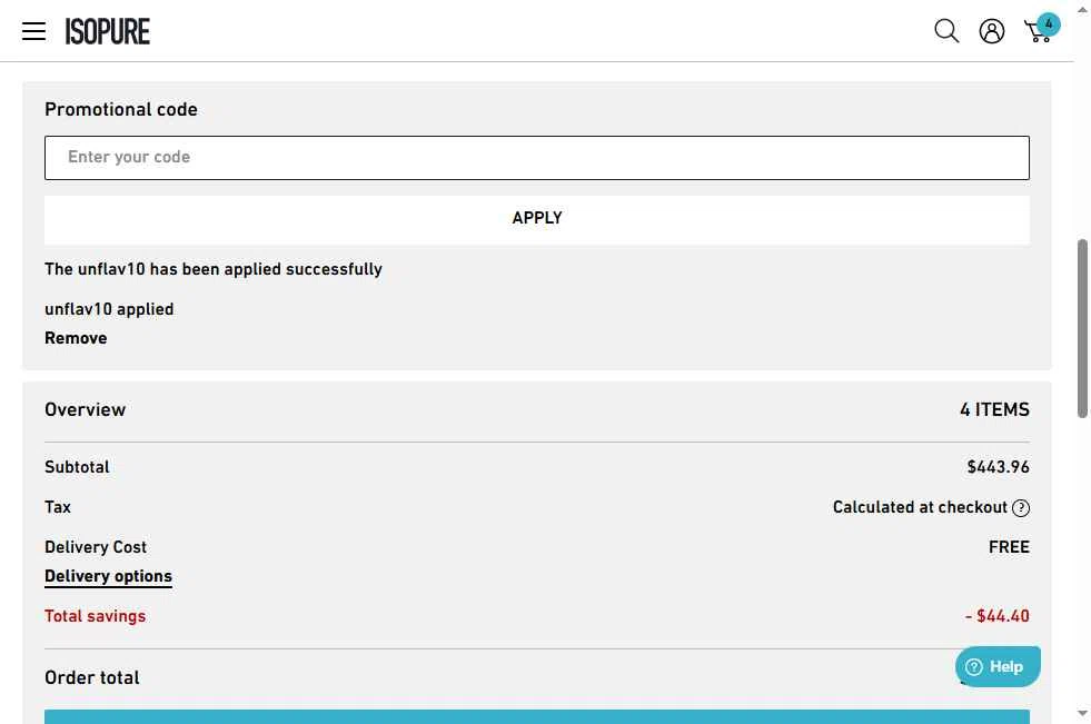 Isopure checkout page showing Isopure coupon code box | Screenshot taken by SimplyCodes community member on Oct 14, 2025
