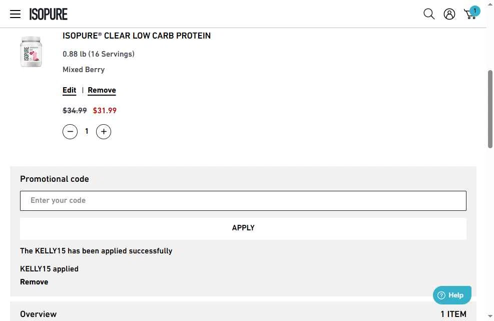 Isopure checkout page showing Isopure coupon code box | Screenshot taken by SimplyCodes community member on Nov 28, 2025