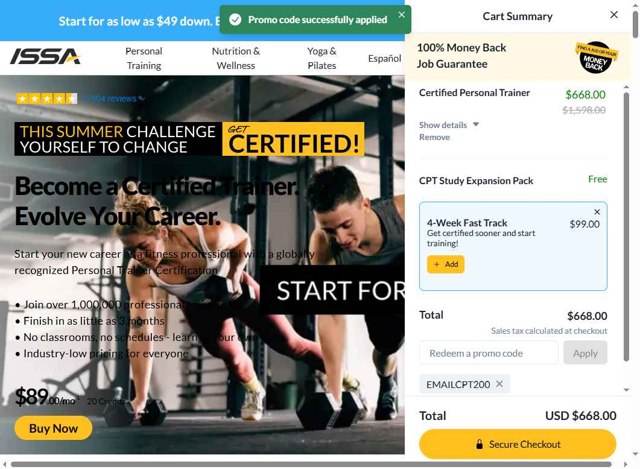 ISSA checkout page showing ISSA promo code box | Screenshot taken by SimplyCodes community member on Aug 17, 2025