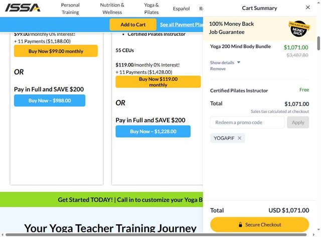 ISSA checkout page showing ISSA promo code box | Screenshot taken by SimplyCodes community member on Aug 9, 2025