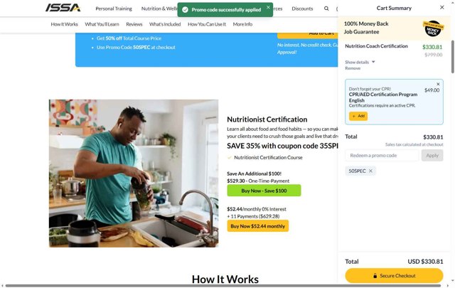 ISSA checkout page showing ISSA promo code box | Screenshot taken by SimplyCodes community member on Aug 30, 2025