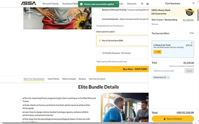 ISSA checkout page showing ISSA promo code box | Screenshot taken by SimplyCodes community member on Sep 3, 2025