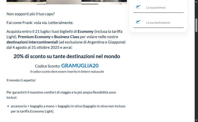 ITA Airways US checkout page showing ITA Airways US promo code box | Screenshot taken by SimplyCodes community member on Sep 11, 2025