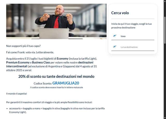 ITA Airways US checkout page showing ITA Airways US promo code box | Screenshot taken by SimplyCodes community member on Sep 3, 2025