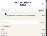 Italia Chains coupon verification screenshot