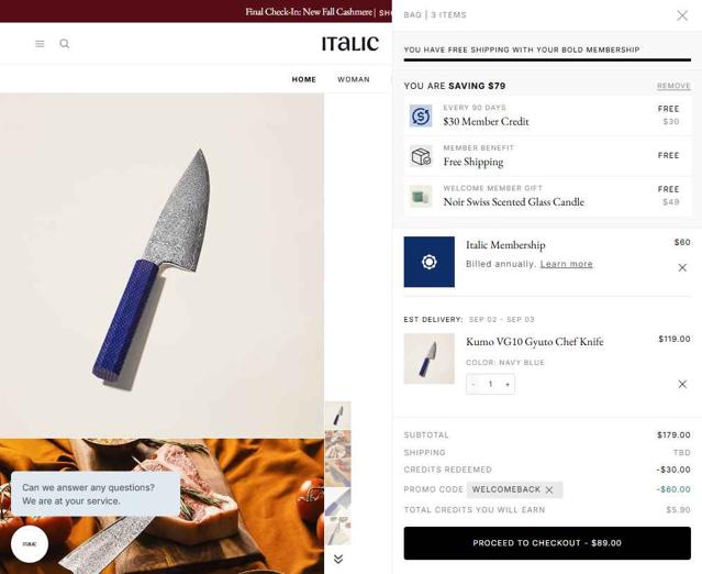 Italic checkout page showing Italic promo code box | Screenshot taken by SimplyCodes community member on Aug 29, 2025
