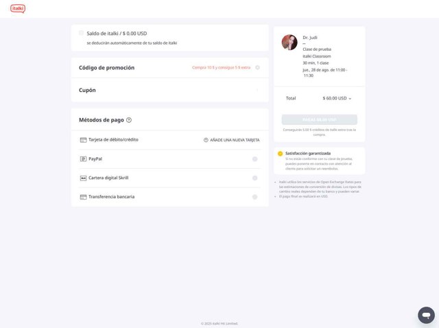 italki checkout page showing italki promo code box | Screenshot taken by SimplyCodes community member on Aug 24, 2025