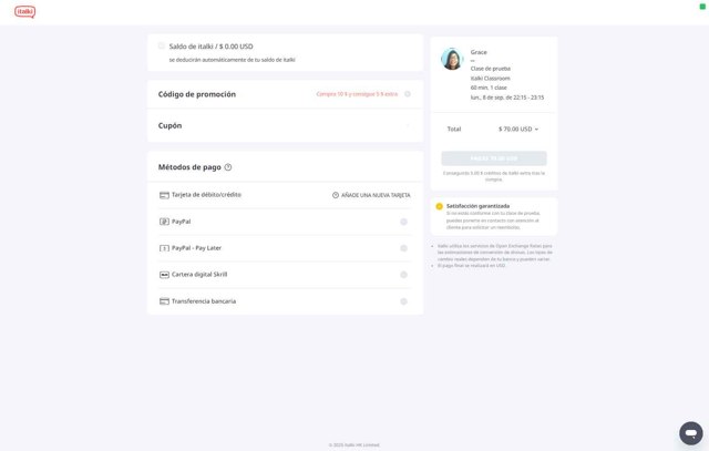 italki checkout page showing italki promo code box | Screenshot taken by SimplyCodes community member on Sep 6, 2025