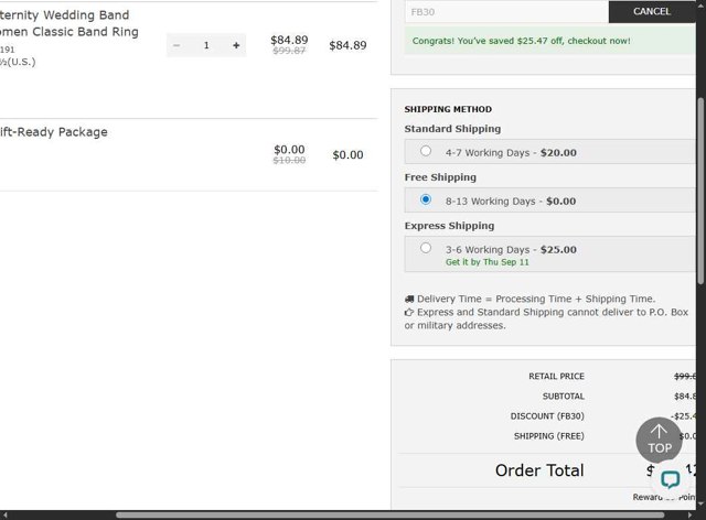Italo Jewelry checkout page showing Italo Jewelry coupon code box | Screenshot taken by SimplyCodes community member on Sep 1, 2025