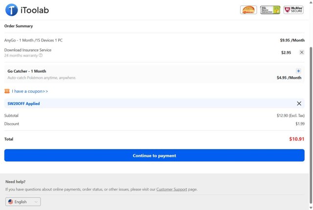 IToolab checkout page showing IToolab coupon code box | Screenshot taken by SimplyCodes community member on Aug 24, 2025