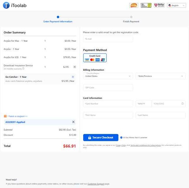 IToolab checkout page showing IToolab coupon code box | Screenshot taken by SimplyCodes community member on Aug 8, 2025