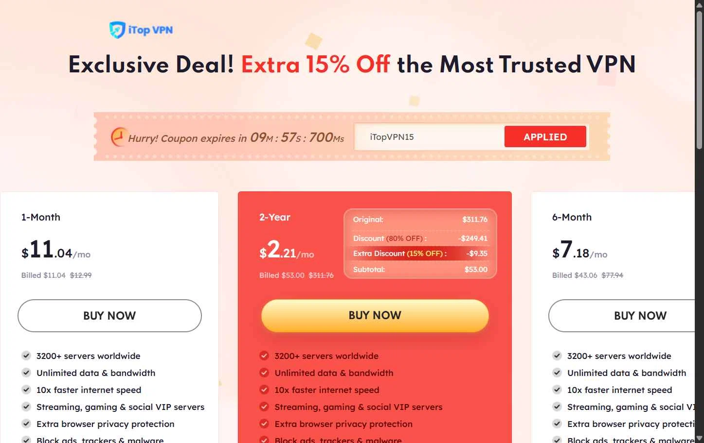 iTop VPN checkout page showing iTop VPN discount code box | Screenshot taken by SimplyCodes community member on Jan 17, 2026
