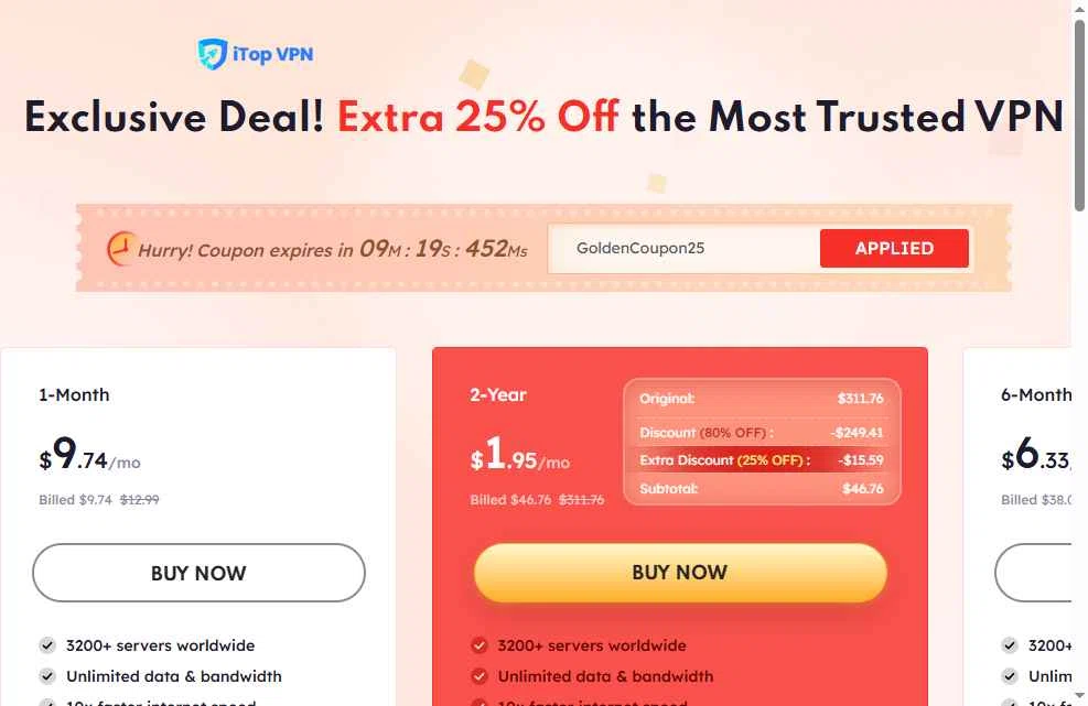 iTop VPN checkout page showing iTop VPN discount code box | Screenshot taken by SimplyCodes community member on Jan 29, 2026