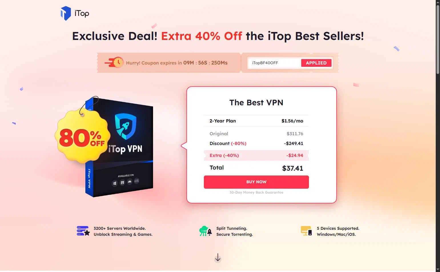 iTop VPN checkout page showing iTop VPN discount code box | Screenshot taken by SimplyCodes community member on Jan 29, 2026