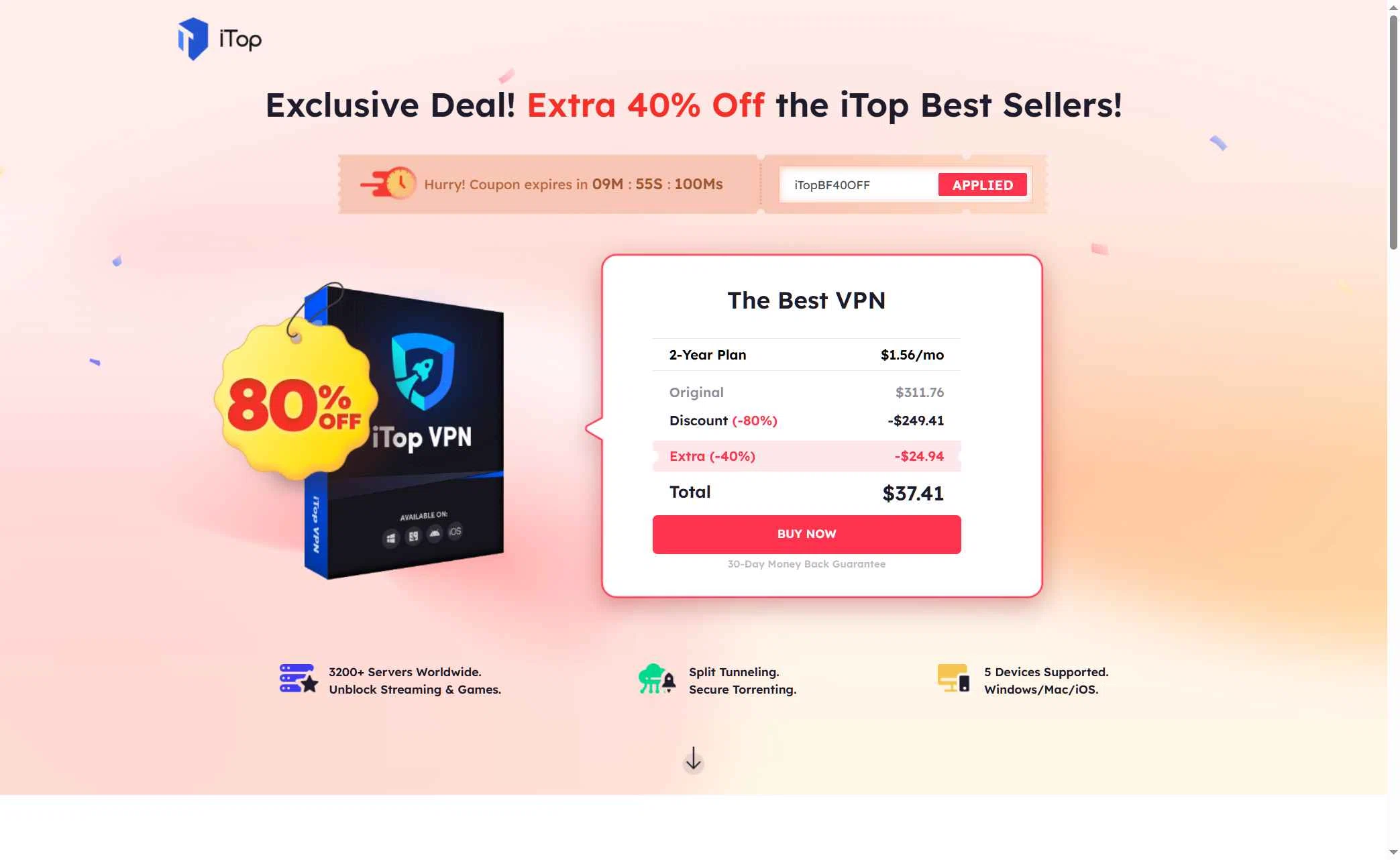 iTop VPN checkout page showing iTop VPN discount code box | Screenshot taken by SimplyCodes community member on Jan 16, 2026