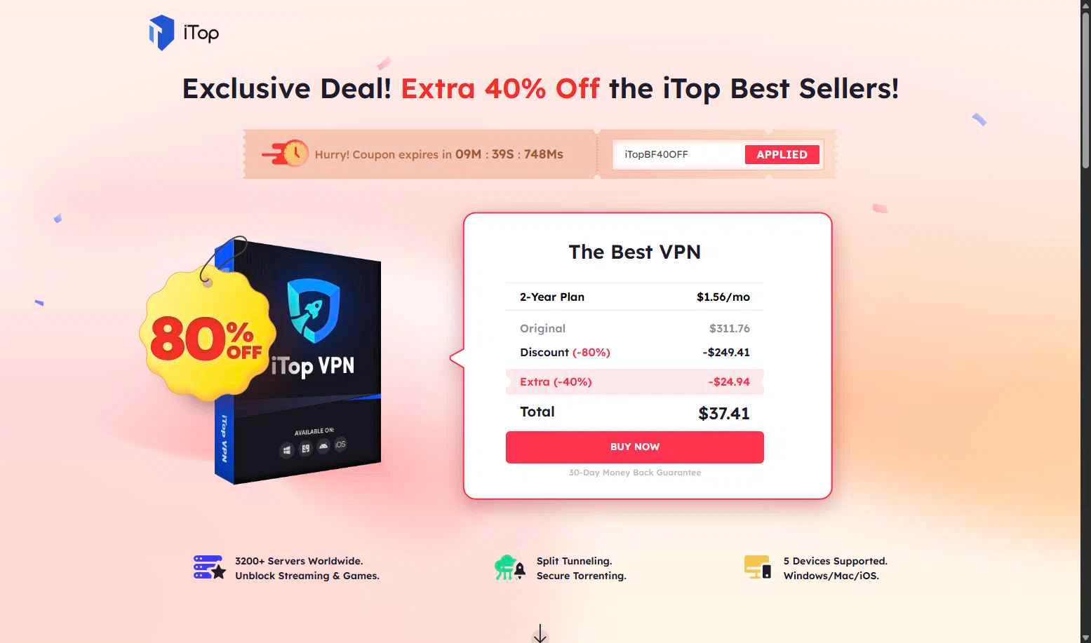iTop VPN checkout page showing iTop VPN discount code box | Screenshot taken by SimplyCodes community member on Jan 6, 2026